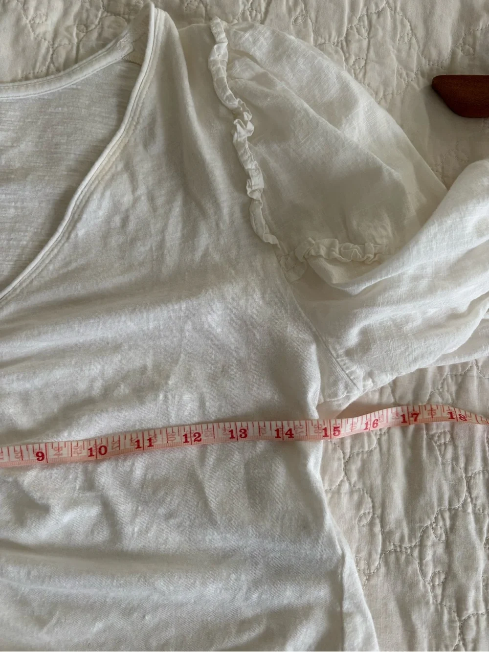Anthropologie White Ruched V-Neck Puff Sleeve Top S